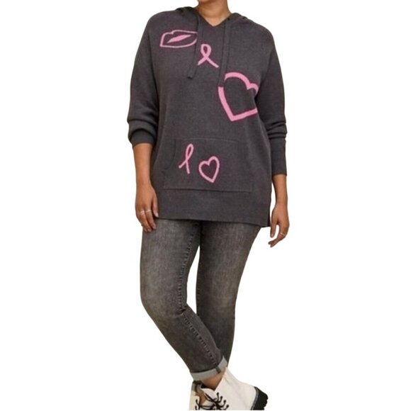Torrid Breast Cancer Awareness Jaquard Raglan Hoodie Sweater Size 1X - Picture 1 of 14